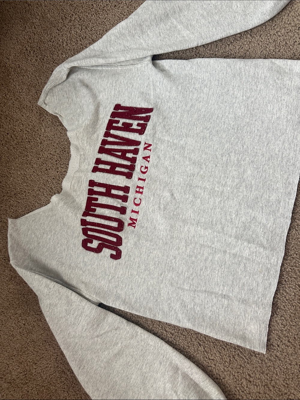 South Haven Michigan Kids' Grey Sweatshirt with Maroon Lettering